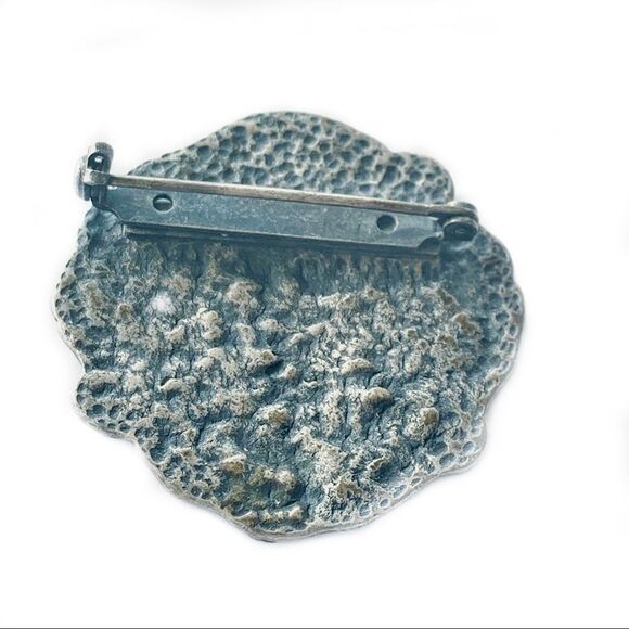 Vtg Banana Bob Victorian lady portrait pin-ox silver Aurum crystal scallop edge - Picture 4 of 6